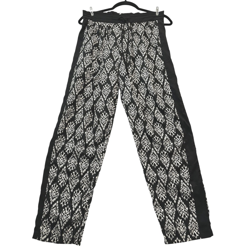 Truth Womens Pull On Tapered Pants Womens M Black White Aztec Draw String Lounge